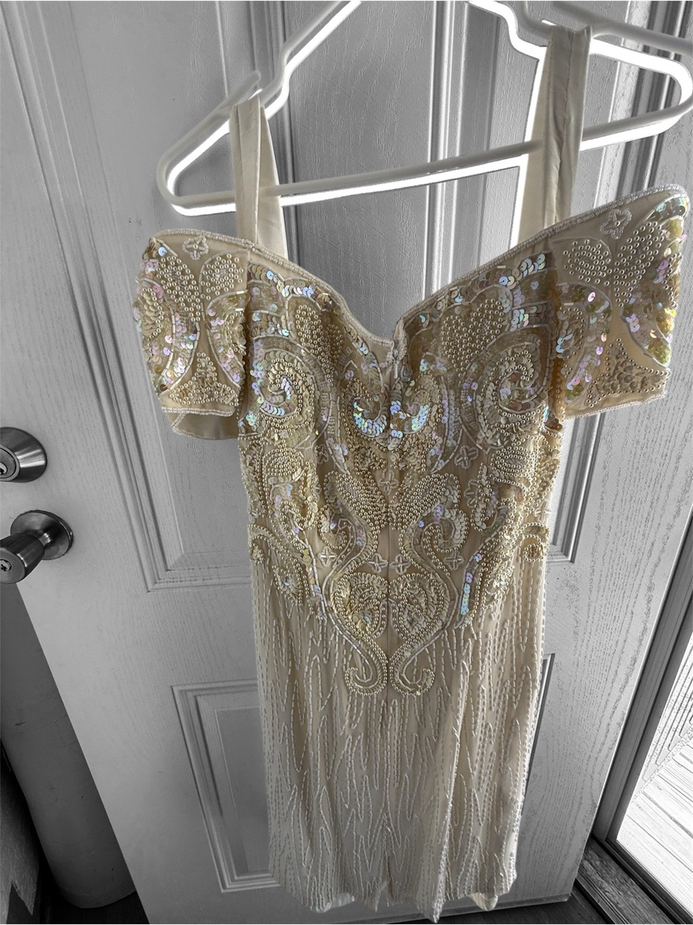 Embellished One-Shoulder Evening Dress in Champagne